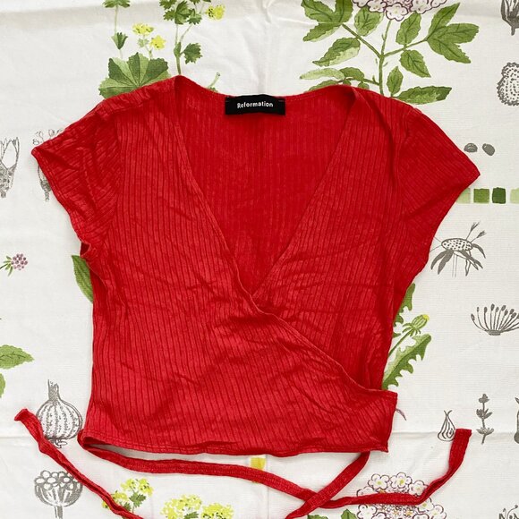 Reformation Flora Cherry Red Ribbed Knit Crop Top Size XS - Picture 2 of 7